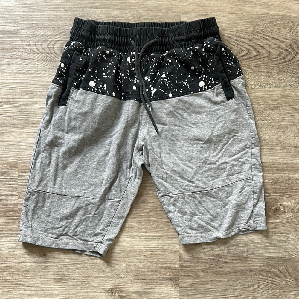 Carbon Black and Gray Shorts with Paint splatter pattern